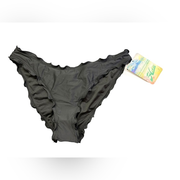 HOBIE womens black hipster ruffle scalloped trim cheeky bikini swim bottoms NWT - Picture 6 of 8